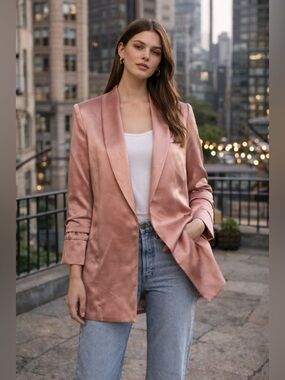 Alice + Olivia Pink Satin Blazer Small Petite Tailored Designer Work Jacket